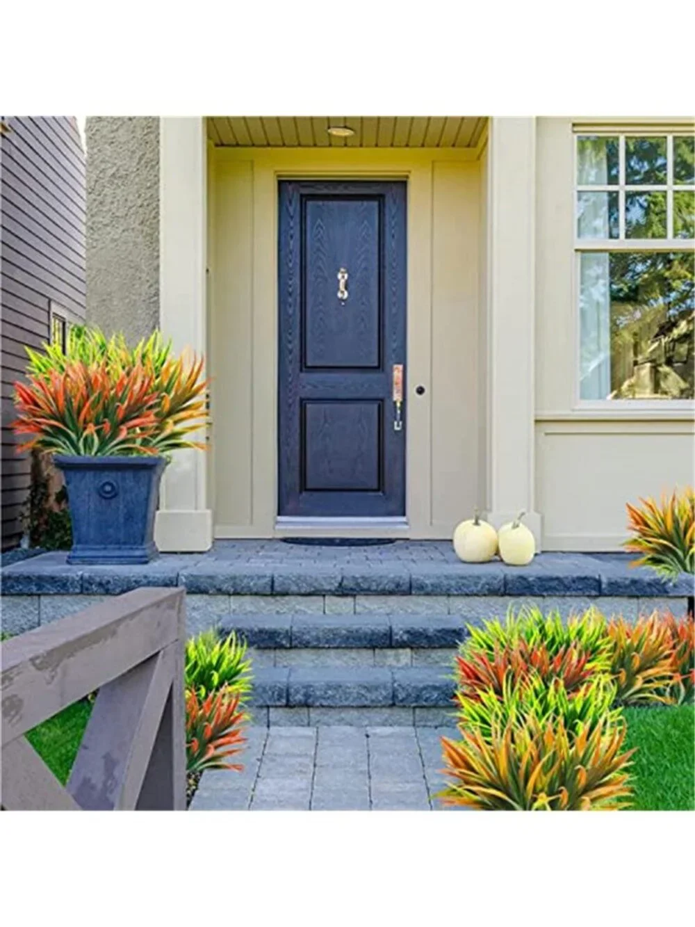 8Pcs Artificial Tall Grass Faux Outdoor Plants UV Resistant Fern Red Plastic